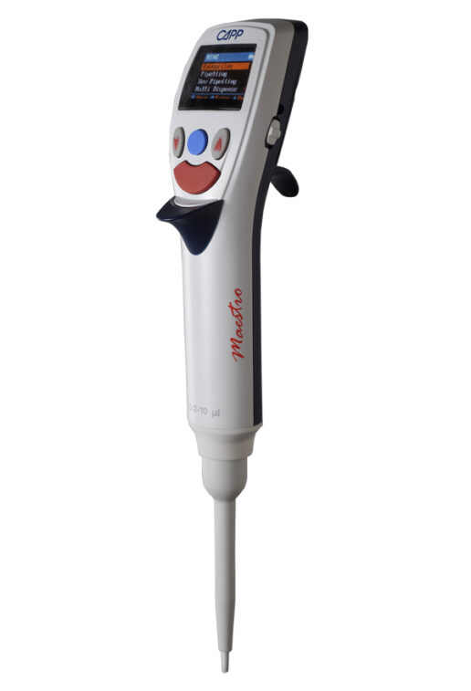 Single channel electronic pipette CAPPMaestro. Digital pipettes. Long lasting battery. Capp Denmark.